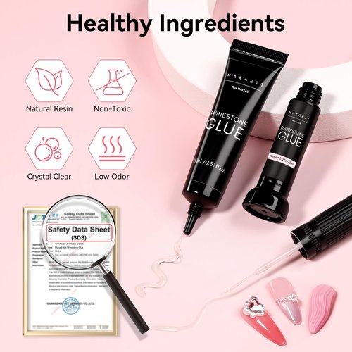 Makartt Nail Rhinestone Glue Set - Gel Nail Glue for Rhinestones, 3D Art Design Super Strong Adhesive for Charm Gems Jewel Crystal Beads Diamonds, 15ml & 8ml, Easy Use, Cured Need