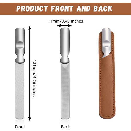3 Pieces Stainless Steel Nail Files Metal Nail File with Leather Case Heavy Duty Double Sided Metal Manicure Set with Leather Sheath (Brown)