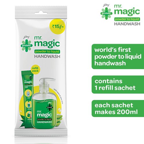 Godrej protekt Handwash Refill Mr Magic Powder to Liquid Hand wash Refill Pack with Neem and Aloevera