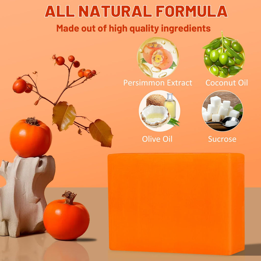 yoniagood 2 PCS Persimmon Soap Bar for Old People Smell, Natural Body Odor Control Bar Soap for Men & Women Deodorizing, Handmade Bath Bar Soap for Eliminating Strong Smell Odor Deeply Cleansing