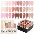 SHOYUM 24 Pcs Jelly Nude Gel Nail Polish Set, Sheer Pink Colors Gel Polish Kit with Glossy & Matte Top Coat and Base Coat for Nail Art DIY Manicure and Pedicure at Home