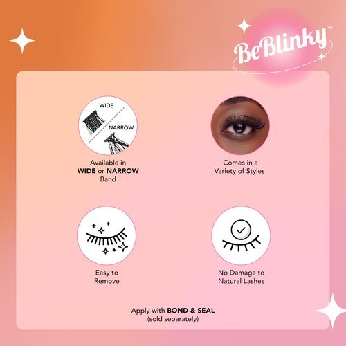 BeBlinky False Eyelashes, Lash Extension Kit 06, 9mm-16mm, Narrow Band, Easy to Apply and Remove, No Damage to Natural Eyelashes, 120 Lash Clusters - Natural