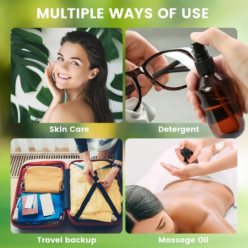 TRENDBOX 6 Pack 3.4oz Amber Spray Bottles, Small Fine Mist Mister Plastic Travel Bottles, Empty Bottles Set for Essential Oils Hair