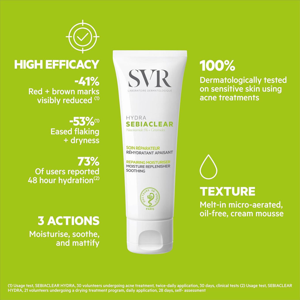 SVR Sebiaclear Moisturizing Face Cream - Soothing Formula with Niacinamide & Hyaluronic Acid for Oily Sensitive Skin | 1.4 oz