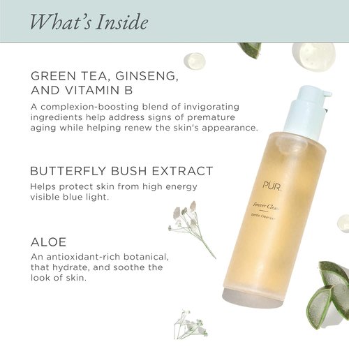 PÜR MINERALS Gentle Facial Cleanser - Sulfate-Free Vegan Makeup Remover with Green Tea & Aloe Vera