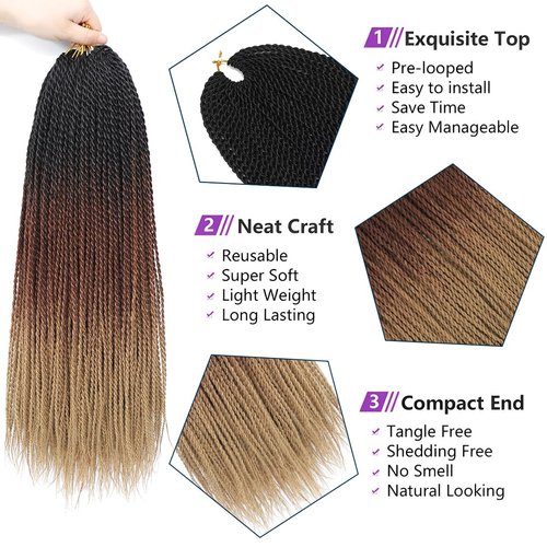 Crochet Braids Senegalese Twist Crochet Hair 7 Packs Pre Looped Micro Senegalese Twist Braiding Hair Ombre Crochet Braids for Women (24inch, 1B/30/27)