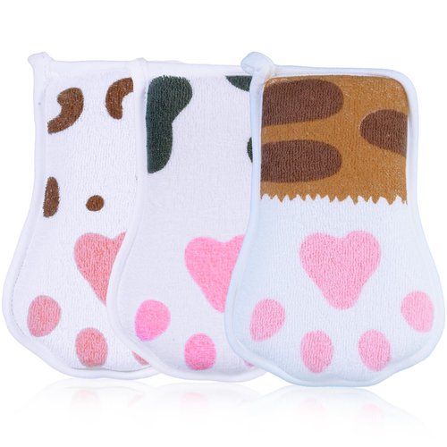 JieLiLeHome Baby and Kids Bath loofah Sponge, Easy Grip Cute Cat Paw Design Kids Body Exfoliating Body Scrubber Loofah Sponge,Bath Sponge Set Designed for Toddler, Women, Boys, and Girls (3 Pack)