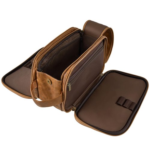RPBHY Toiletry Bag for Men,Large Leather Dopp Kit & Travel Organizer, Water-Resistant Shaving Bag for Traveling Gift for Him (Brown)