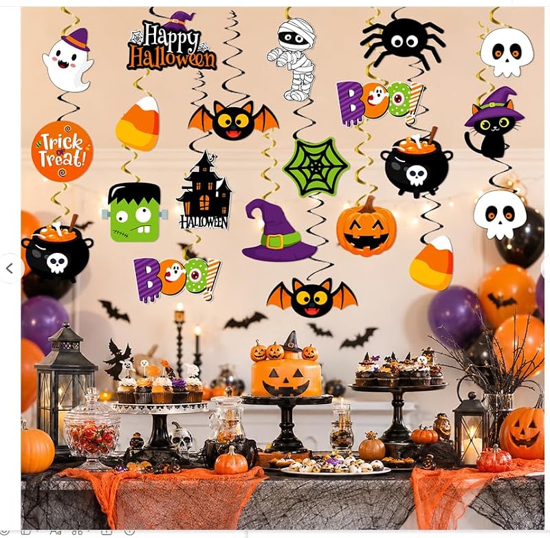 Halloween Hanging Decorations Ghost Streamers Pumpkins Witches Ceiling Swirls Indoor Festive Decor
