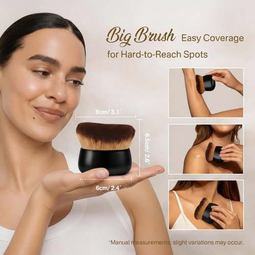 Skiennix Kabuki Self Tanner Brush - Large Vegan Body Makeup Brush for Even Coverage | Black