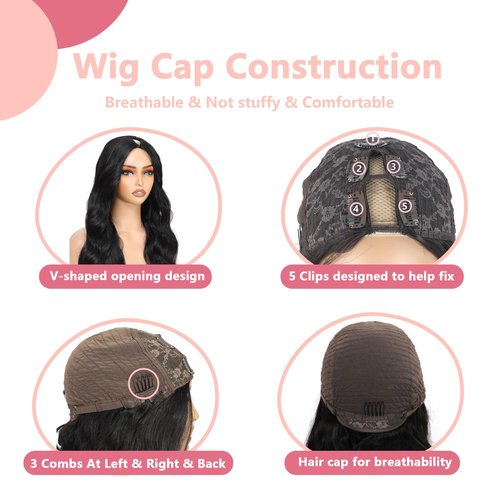BDBDBD V Part Wig Human Hair Body Wave 100% Real Human Hair No Leave Out No Glue Upgrade U Part Human Hair Wig 180% Density Beginner Friendly 1B/30 14 inch