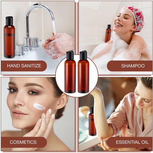 Mimorou 30 Pack Amber Empty Bottles Plastic Squeeze Bottles with Disc Top Flip Cap Small Empty Travel Squeeze Bottle for Lotions Liquid Body Soap Conditioner Creams(5.1 oz)