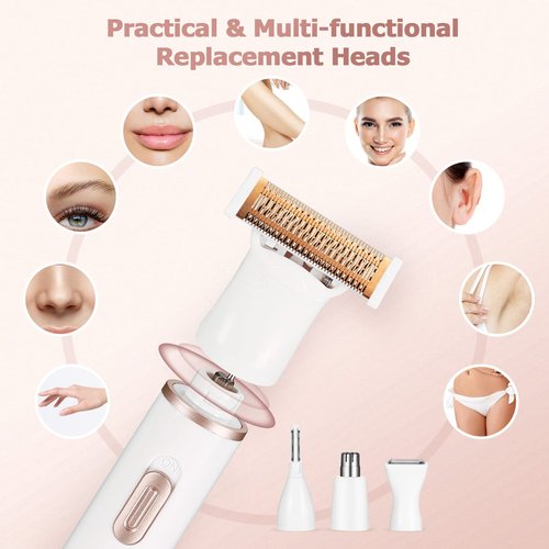 Electric Razors for Women, 4 in 1 Cordless Portable Rechargeable Womens Electric Shaver for Legs Face Eyebrow Nose Pubic Hair Bikini Trimmer, Painless Body Hair Remover by Gurelax