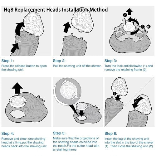 Philips Norelco HQ8 Replacement Heads - Upgraded Blades for Aquatec Shavers | 6-Pack Compatible with PT720, PT730, AT880, AT830, AT810, AT815