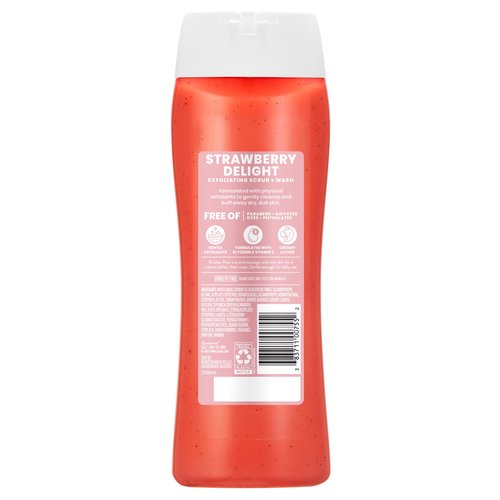 Suave Strawberry Delight Exfoliating Body Wash & Scrub with Glycerin & Vitamin E, Sulfate-Free Hydrating Cleanser for Soft, Smooth Skin, 6 Count, 18 FL OZ EA