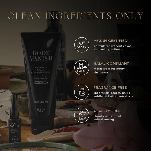 KIWABI Root Vanish Color Treatment - Light Brown Gray Root Camouflage with Natural Botanicals (150g, Paraben Free)