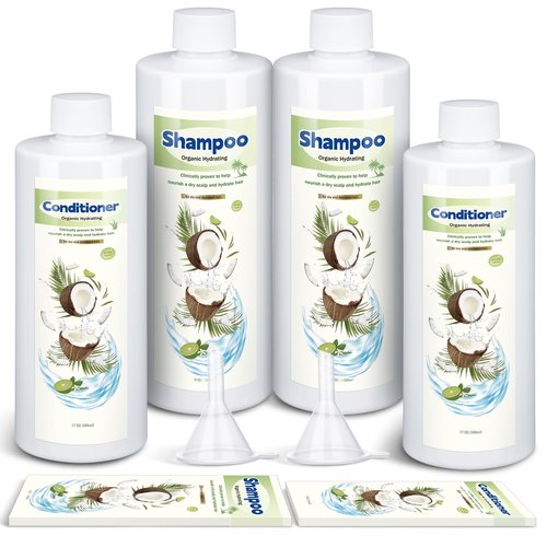 SiliFine 4 Pcs Extra Large Plastic Flask Kit 17 oz 34 oz Empty Shampoo Conditioner Bottles Funnel Flasks Kit Bottle Leak Proof Cruise Bottle Plastic Container, Bottles for Beach Cruise Ship Essentials