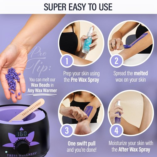 Tress Wellness Wax Beads - Safe for Skin - Dermatologically Tested - At-Home Kit for Bikini, Brazilian & Full Body - Variety 1.3lb