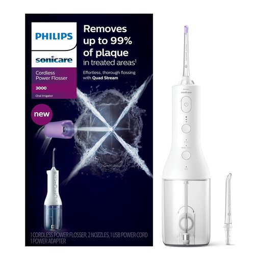 Philips Sonicare Cordless Power Flosser 3000 - Innovative Water Flosser with Quad Stream Technology | 2 Modes, White