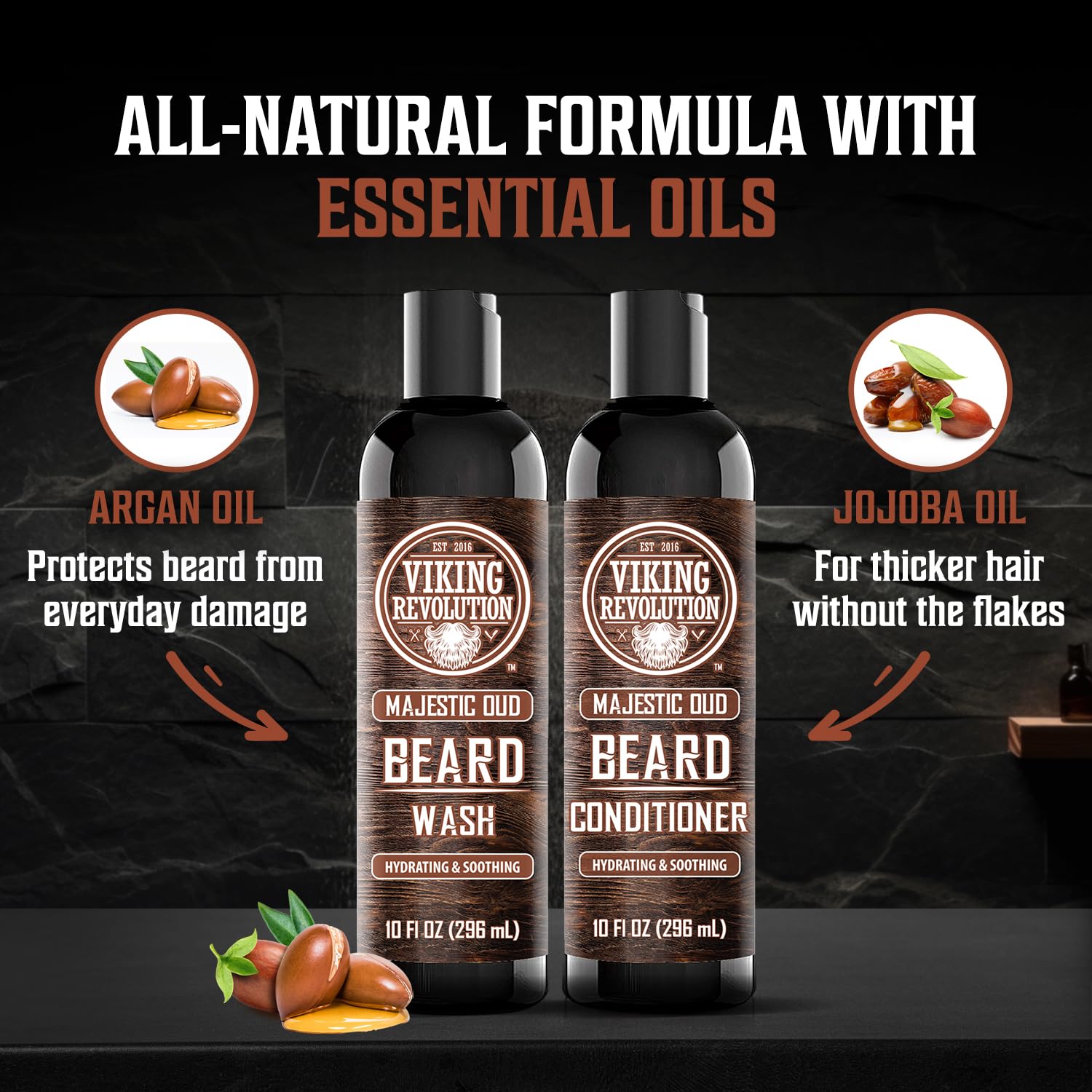 Viking Revolution Beard Wash and Beard Conditioner for Men with Argan Oil and Jojoba Oil - Beard Softener and Strengthener Beard Care Beard Shampoo and Conditioner with Beard Oil (10oz, Majestic Oud)
