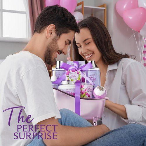 Spa Gift Basket, Mother's Day Gift for Mom - 8 Pcs Tulip scents Bath & Body Gift Set for Women, Spa Gift Kit, Birthday Gifts, Self Care, Pampering Gifts for Her, All Occasion Holiday Present