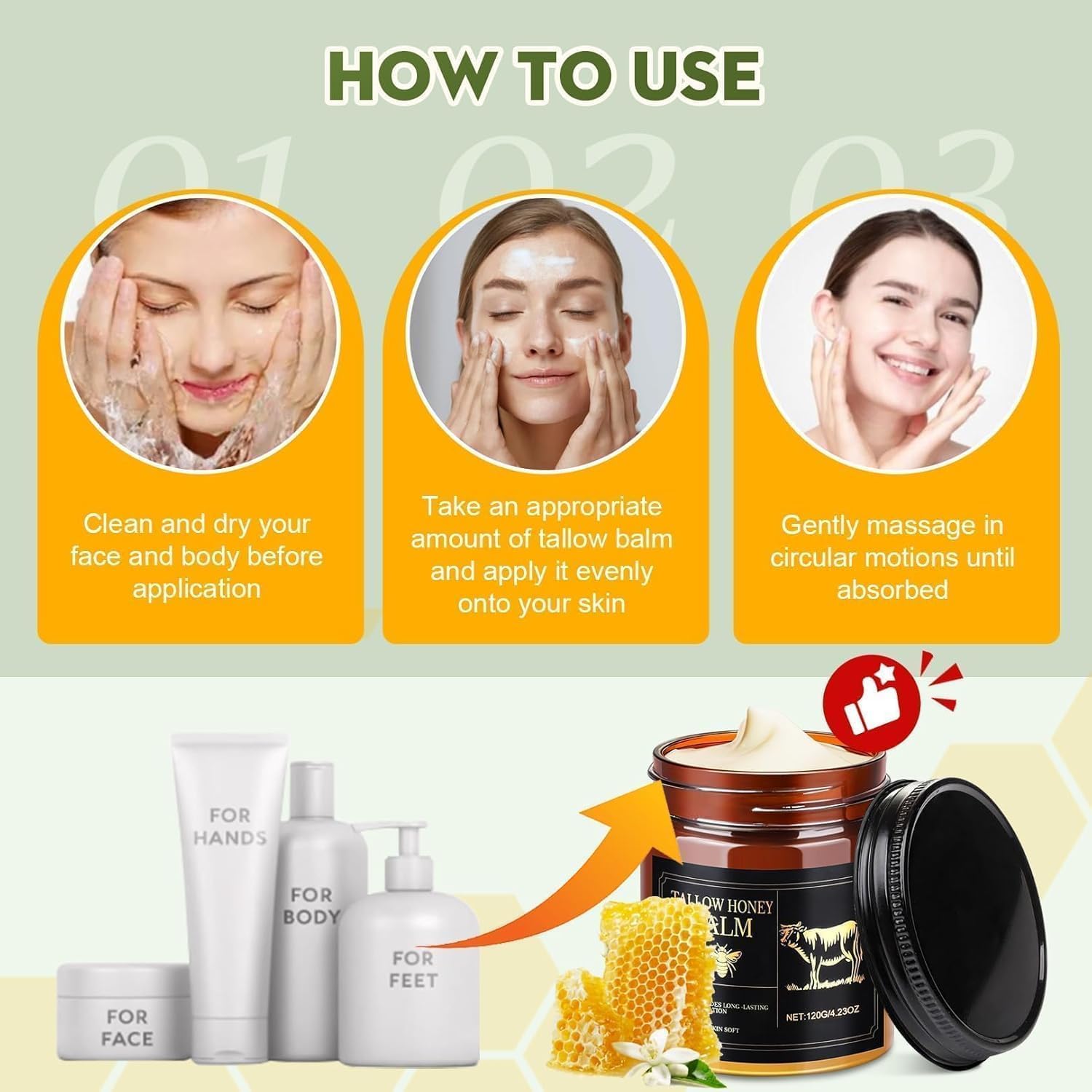 WOMEIKI Beef Tallow for Skin,Organic Whipped Beef Tallow Face Moisturizer with Raw Honey and Beeswax,Natural Grass Fed Tallow and Honey Balm,Moisturizer for Face,Body (Unscented)