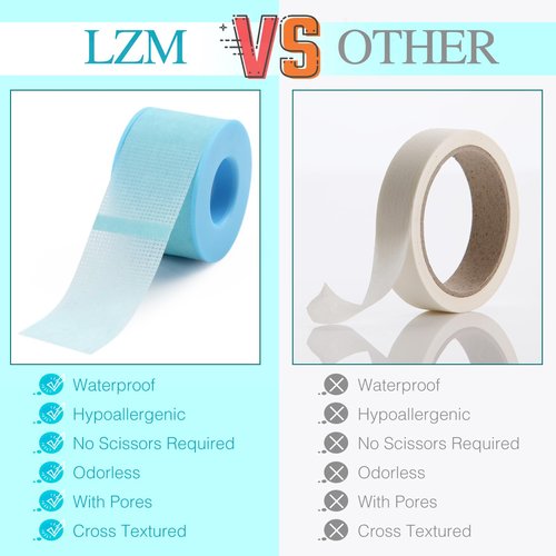 LZM Lash Tape for Eyelash Extensions - Eyelash Tape Silicone Gel Eyelash Extension Tape for Sensitive Skin Pain-Free Removal Lash Extensions Tape (0.5in x 4yd, 4Rolls, Pink+Blue)