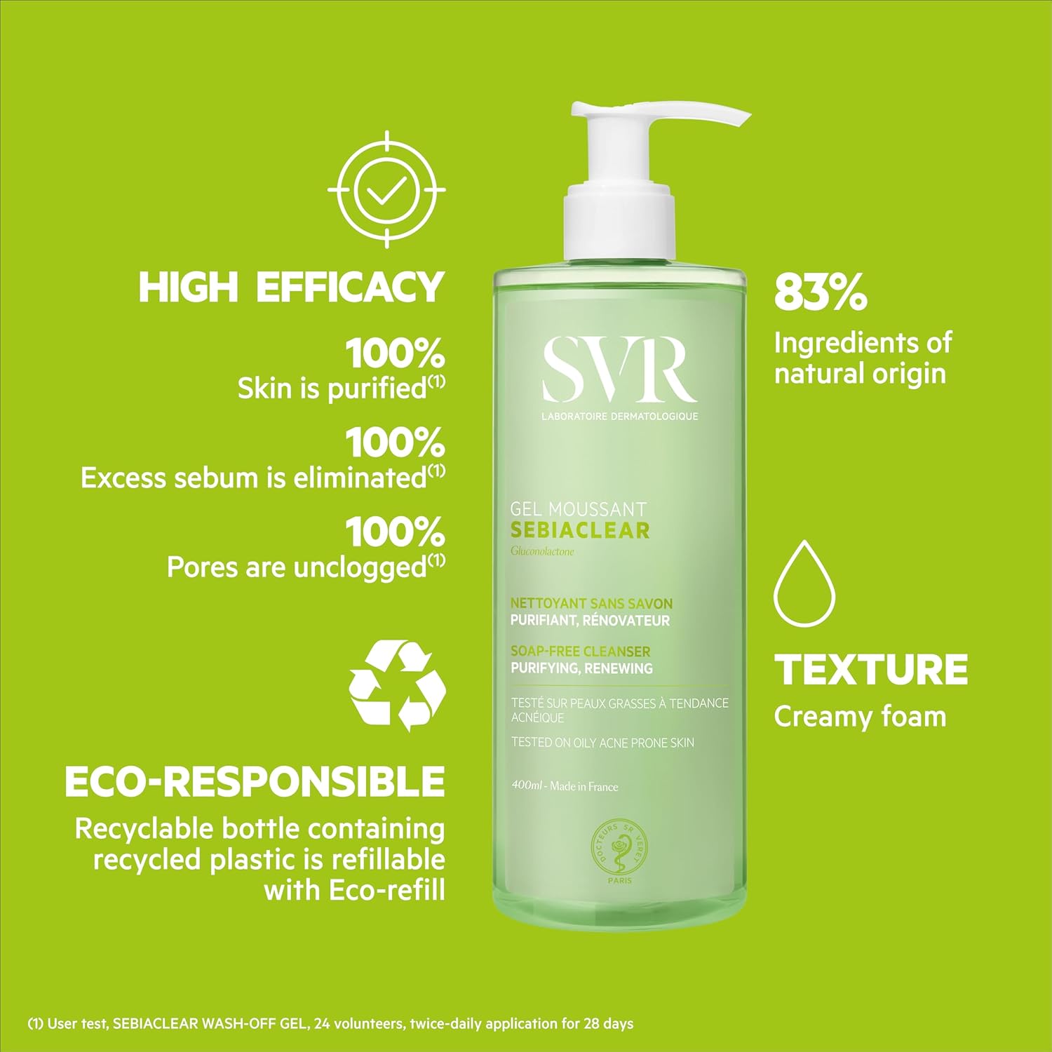 SVR Sebiaclear Cleansing Gel - Purifying Formula for Oily Skin - 400ml (13.53 Fl Oz)