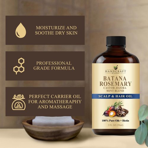 Batana & Rosemary Hair Oil - Scalp Treatment & Strengthening for Thinning Hair - 2 Fl Oz Natural Formula