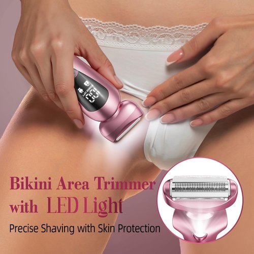 rategist Cordless Electric Razors for Women: Rechargeable Painless Bikini Trimmer for Body Hair - IPX7 Waterproof Shaver with LED Display for Face/Underarm/Leg Blush Pink