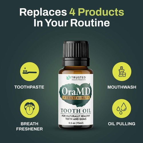 OraMD 4-in-1 Extra Strength Tooth Oil - Clinically Tested Maximum Strength Gum Disease Treatment, Gingivitis Treatment, Periodontal Disease Treatment, Sensitive Teeth and Gums - All-Natural (3 Pack)