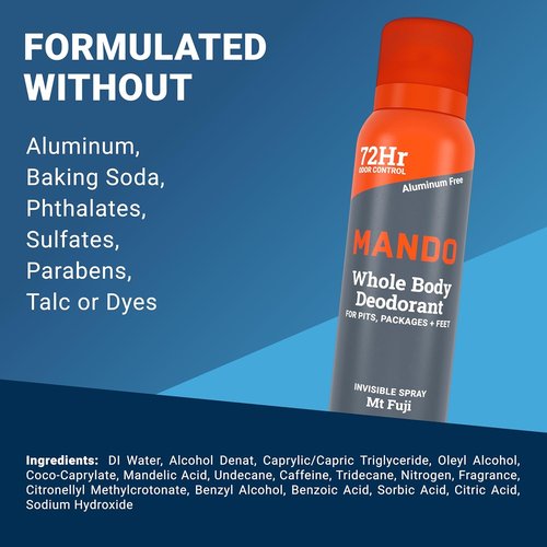 Mando Whole Body Deodorant For Men - Invisible Spray - 72-Hour Odor Control - Aluminum & Benzene Free - 3.6 oz Cans (Pack of 2) - Mt Fuji