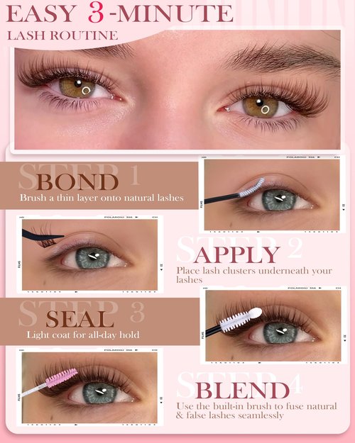 Natural Brown Lash Clusters Kit Wispy Eyelashes Clusters Kit C Curl Cluster Eyelash Extensions 10-16mm Cluster Lashes DIY Eyelash Clusters Waterproof Individual Lashes Extension Kit with Brush