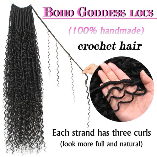 Goddess Locs Crochet Hair 18 Inch Faux Locs Crochet Pre-looped Boho Faux Loc with Curly Ends 8 Packs Long Bohemian River Loc Crochet Hair for Black Women(18Inch,1B#)