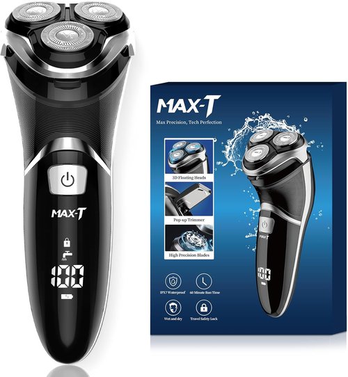 MAX-T Men's Electric Shaver - Corded & Cordless 3D Rotary Razor with Pop-Up Trimmer | IPX7 Waterproof