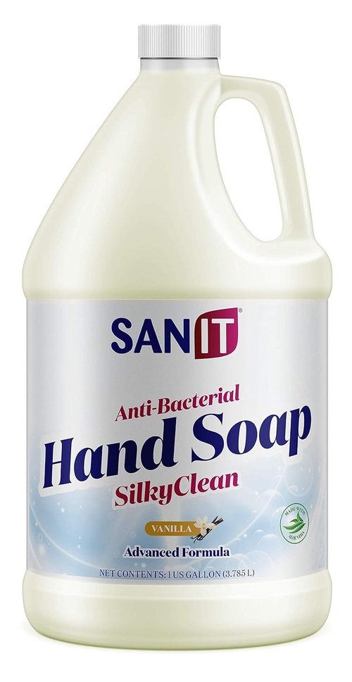 Sanit Silky Clean Antibacterial Hand Soap Refill - Moisturizing Formula with Coconut Oil & Aloe Vera - 1 Gallon, Vanilla