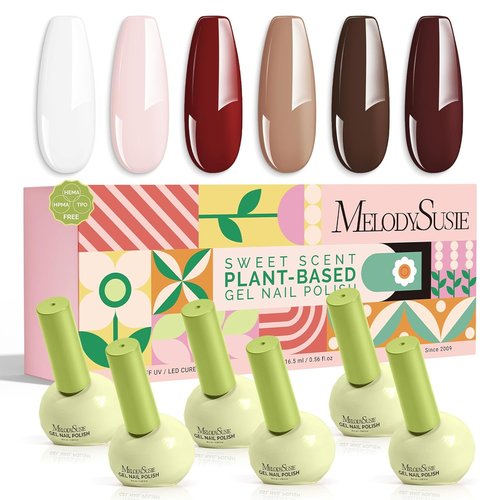 MelodySusie Gel Nail Polish Set - HEMA Free Plant-Based Formula, 6 Macaron Colors | 0.56 fl. oz Bottles