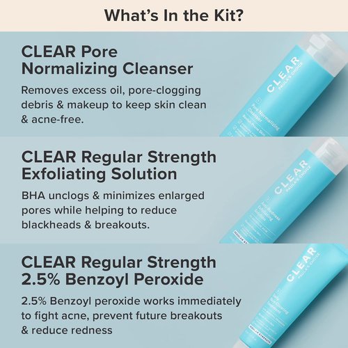 Paula's Choice CLEAR Acne Treatment Kit - Daily Cleanser, 2% Salicylic Acid & Benzoyl Peroxide | Fragrance-Free Set of 3
