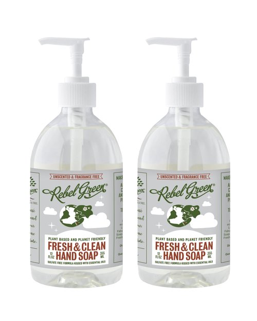 Rebel Green Fresh & Clean Hand Soap - Natural Liquid Hand Soap for Bathroom & Kitchen - Unscented, 12 Fl oz, Pack of 2