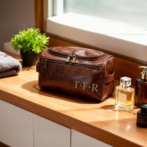 Skiennix Personalized Travel Leather Toiletry Bag - Waterproof & Customizable for Men | Ideal Gift for Dad, Husband, or Grandpa