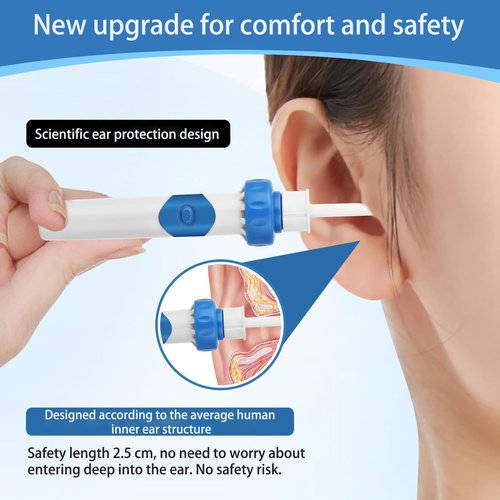 Electric Ear Wax Removal Tool with Vibration Suction, Gentle Ear Wax Vacuum for Dry Ear Wax, 2 Soft Interchangeable Heads for Itchy Ears, Earwax Remover (Peacock Blue)