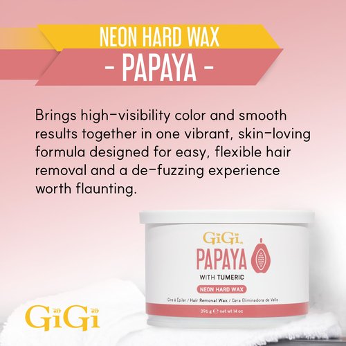 Gigi Neon Hard Wax – Papaya, Stripless Wax for Hair Removal, Ideal for Sensitive Skin, 14 Oz