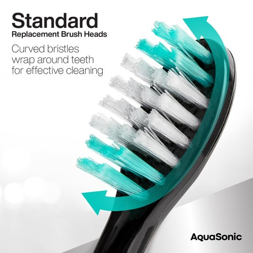 AquaSonic Genuine Standard Replacement Brush Heads | ADA Accepted | for Normal & Sensitive Teeth | Compatible with Many AquaSonic Toothbrush Handles (8 Pack Black)
