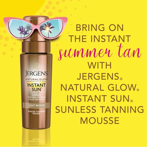 Jergens Natural Glow Instant Sun Self Tanner Mousse Bundle, Light Bronze, Sunless Tanning, 6 Oz Bottle and Application Mitt