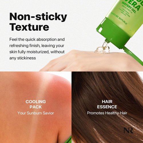 Nature Republic Mild & Moisture Aloe Vera Watery Gel (TUBE) | Quick Hydration & Moisturizing, Fast-Absorbing Non-Sticky Texture, Aftersun Cooling Gel, Korean Skincare, All Skin Types