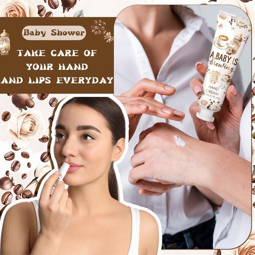 24 Sets a Baby Is Brewing Coffee Hand Cream and Lip Balm Gift Coffee Themed Baby Shower Party Favors for Guest Souvenirs Travel Size Hand Lotion and Lip Balm Bulk Babies Shower Birthday Party Supplies