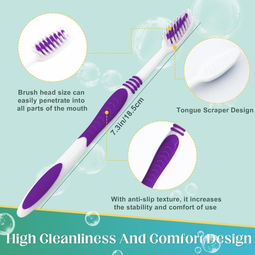 Comdian 60 Pcs Toothbrush Bulk Disposable, Travel Toothbrushes Pack, Soft Bristle Individually Wrapped and Good Cleaning for Kids, Adult and The Elderly. Suitable for Hotel, Travel, Home, Donated