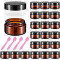 Honeydak 24 Pack 0.7oz Glass Jars with Lids Airtight Cosmetic Containers Reusable Empty Tiny Cosmetic Jars for Lip Balm Lotion Cream Sample Wax Salve Ointments, Travel Size, Light-blocking (Amber)