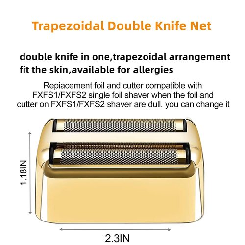 Replacement Foil and Cutters Compatible with BaBylissPRO Double Foil Shaver, Replacement Foil Compatible with BaBylissPRO FXFS2 Shaver, 4 counts (Gold)