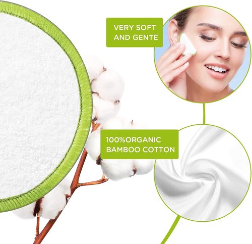 Skiennix Reusable Makeup Remover Pads - 100% Organic Cotton, Eco-Friendly & Washable | 16 Pack with Storage Box